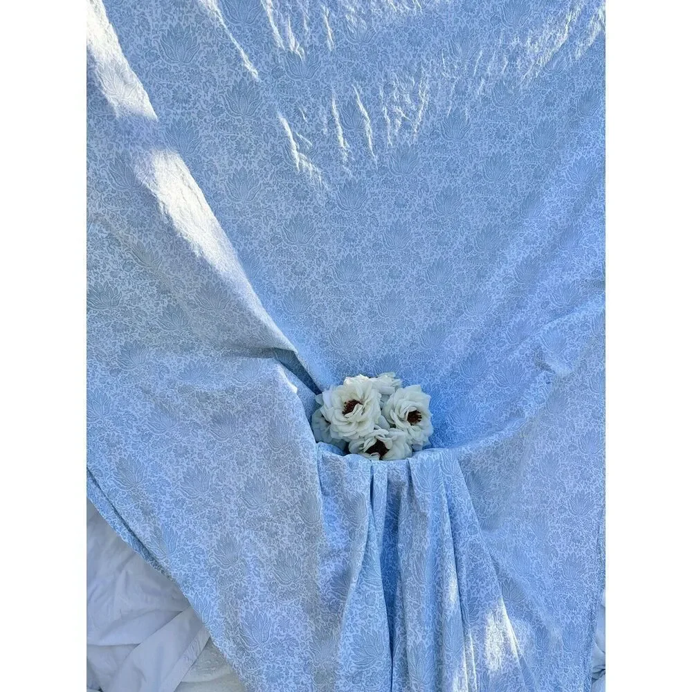 Ralph Lauren TWIN Flat Sheet Blue White Toile Jacobean Cotton French Country EUC